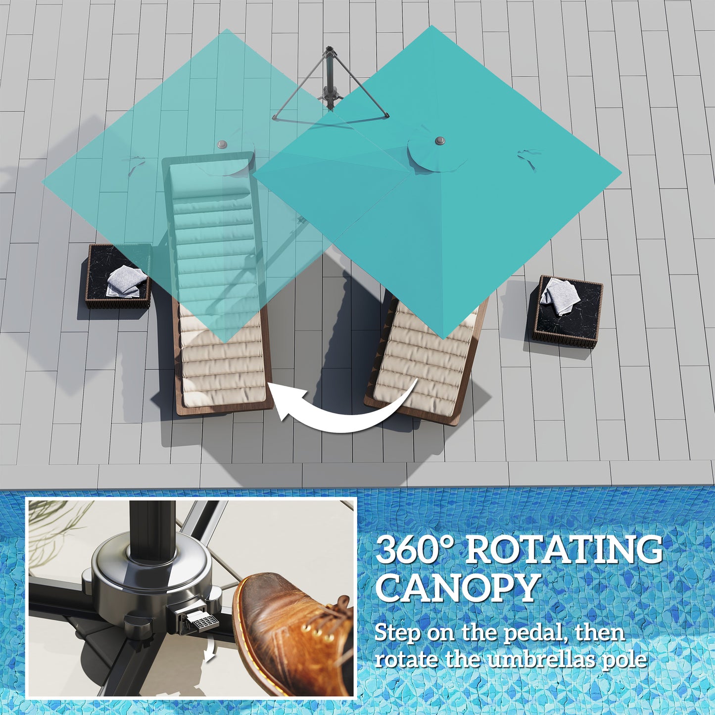 Outsunny Patio Offset Cantilever Parasol Umbrella With Base Blue, Adjustable 360 Degree Rotation And Five Positions