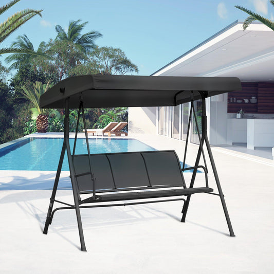 Outsunny Three-Seater Garden Swing Chair, with Canopy - Black - ALL4U RETAILER LTD