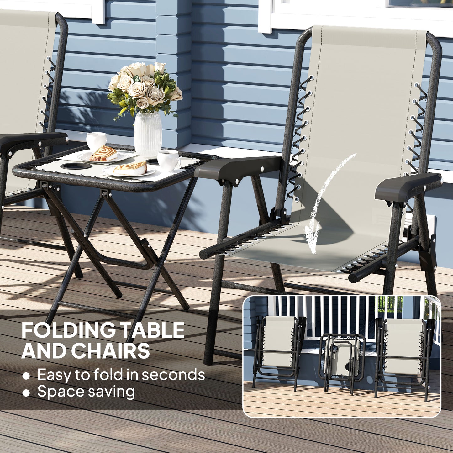 Outsunny Three Piece Garden Table And Two Armchairs Set In Dark Grey With Textiline