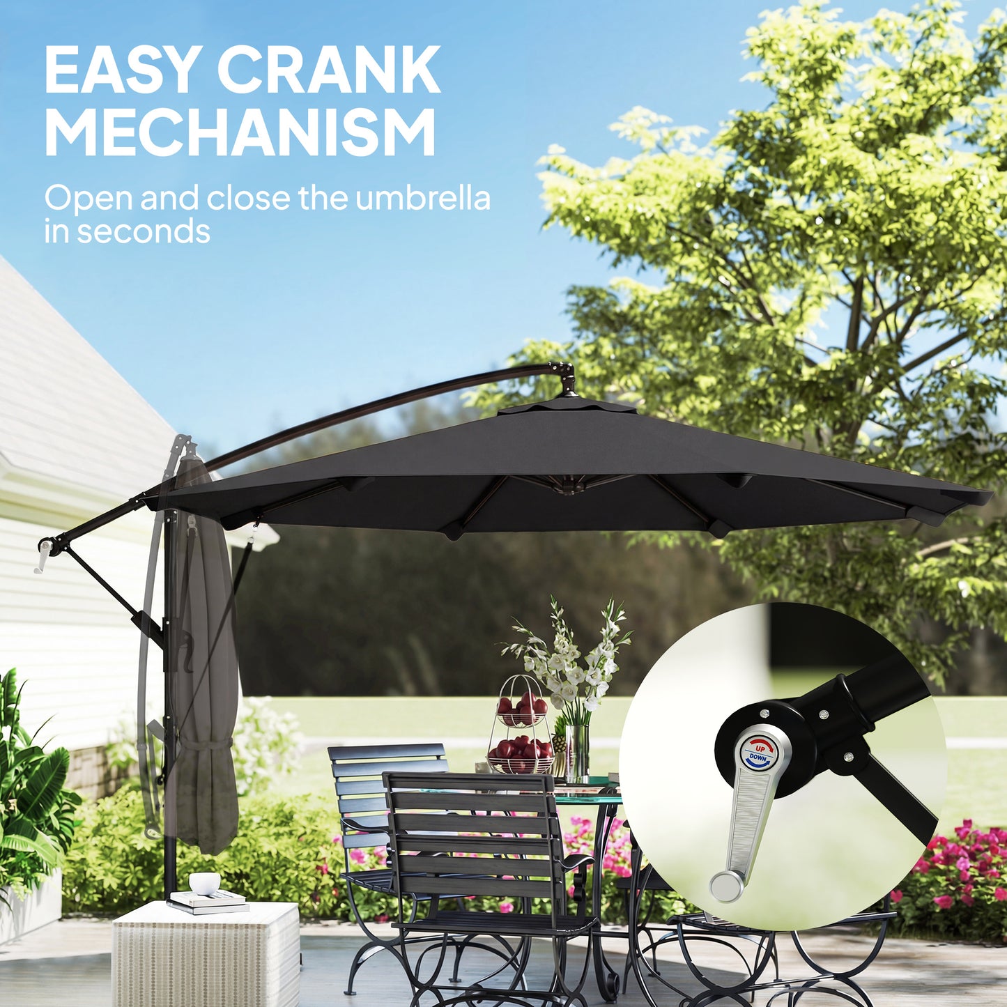 Outsunny 3m Cantilever Parasol With Protective Cover And Wind Ropes Banana Parasol With Crank Handle Black