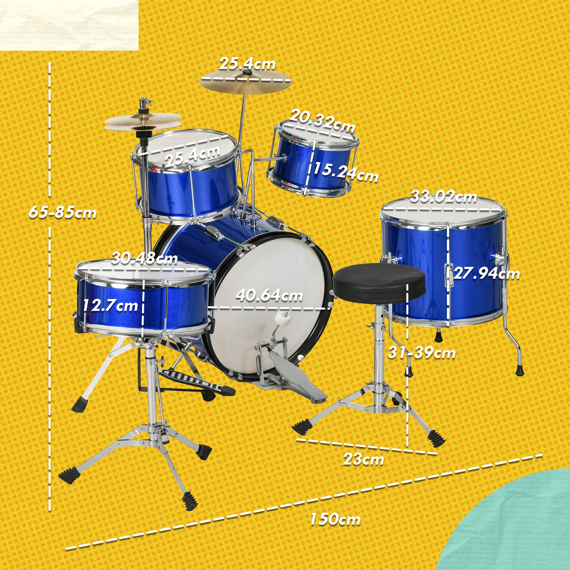 AIYAPLAY 11-Piece Children’s Drum Set with Adjustable Stool, Drumsticks, Pedal, and Cymbals - Perfect for Ages 3-6, Blue - ALL4U RETAILER LTD