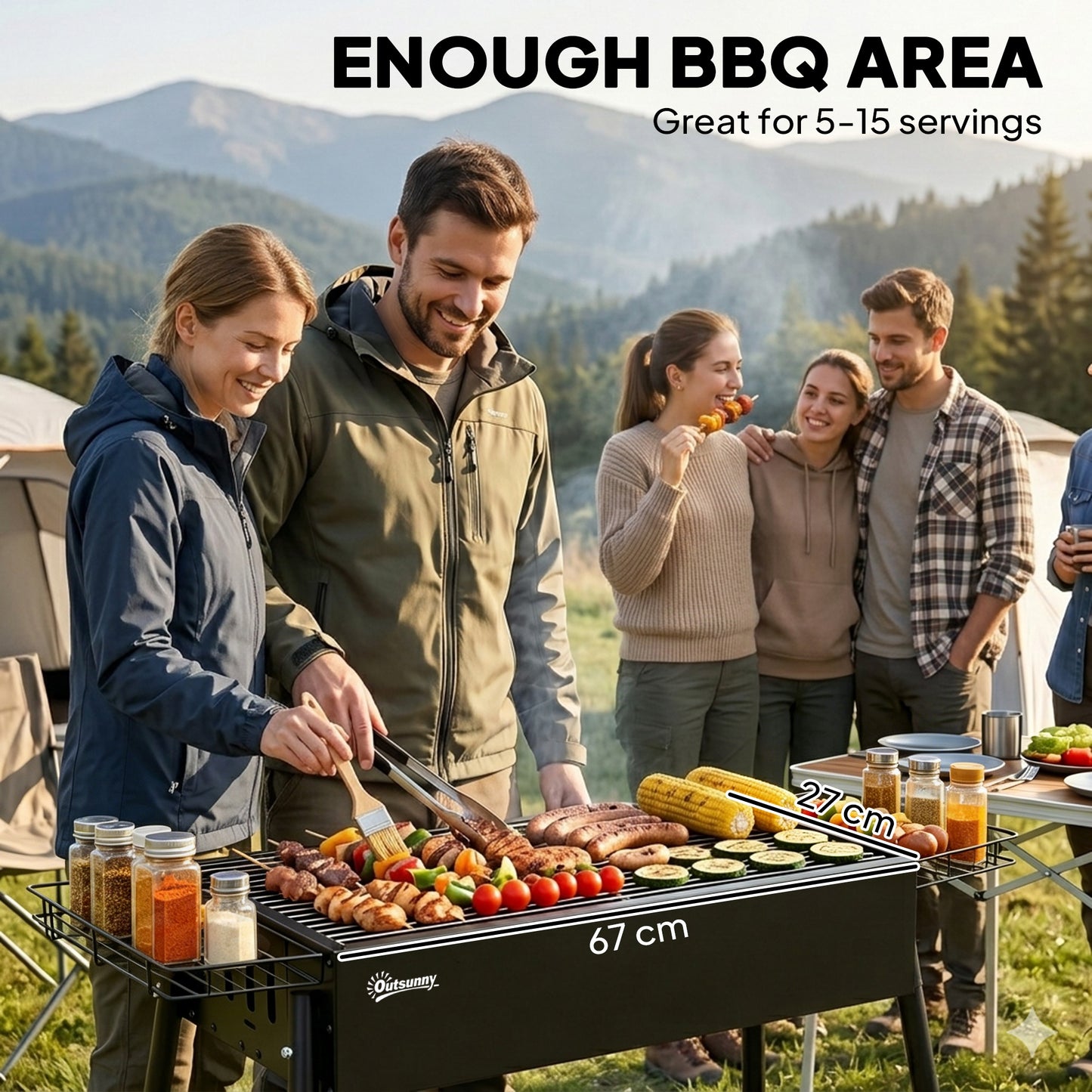 Outsunny Portable Charcoal BBQ Grill With Seasoning Baskets For Camping Picnics And Hiking