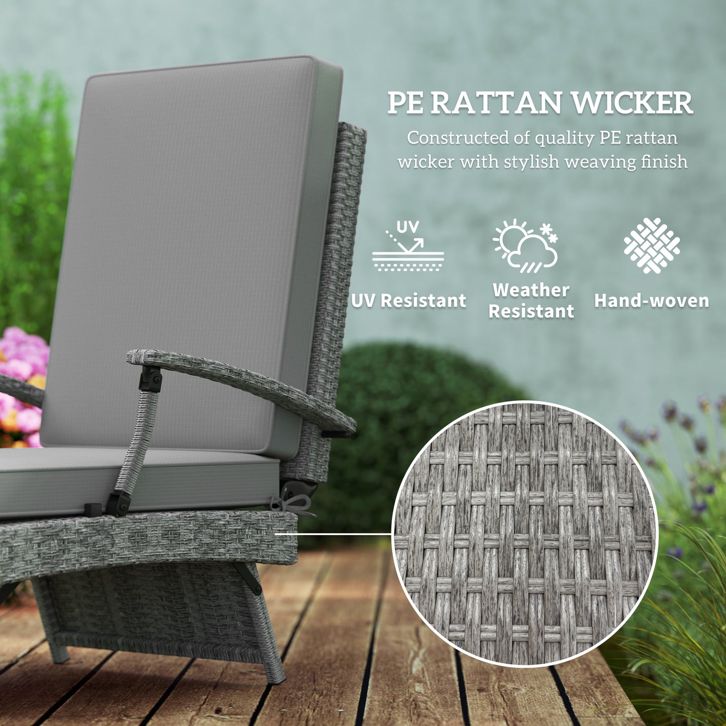 Outsunny 80 Degree Reclining Rattan Lounger With Adjustable Backrest And Footrest Grey Garden Chair