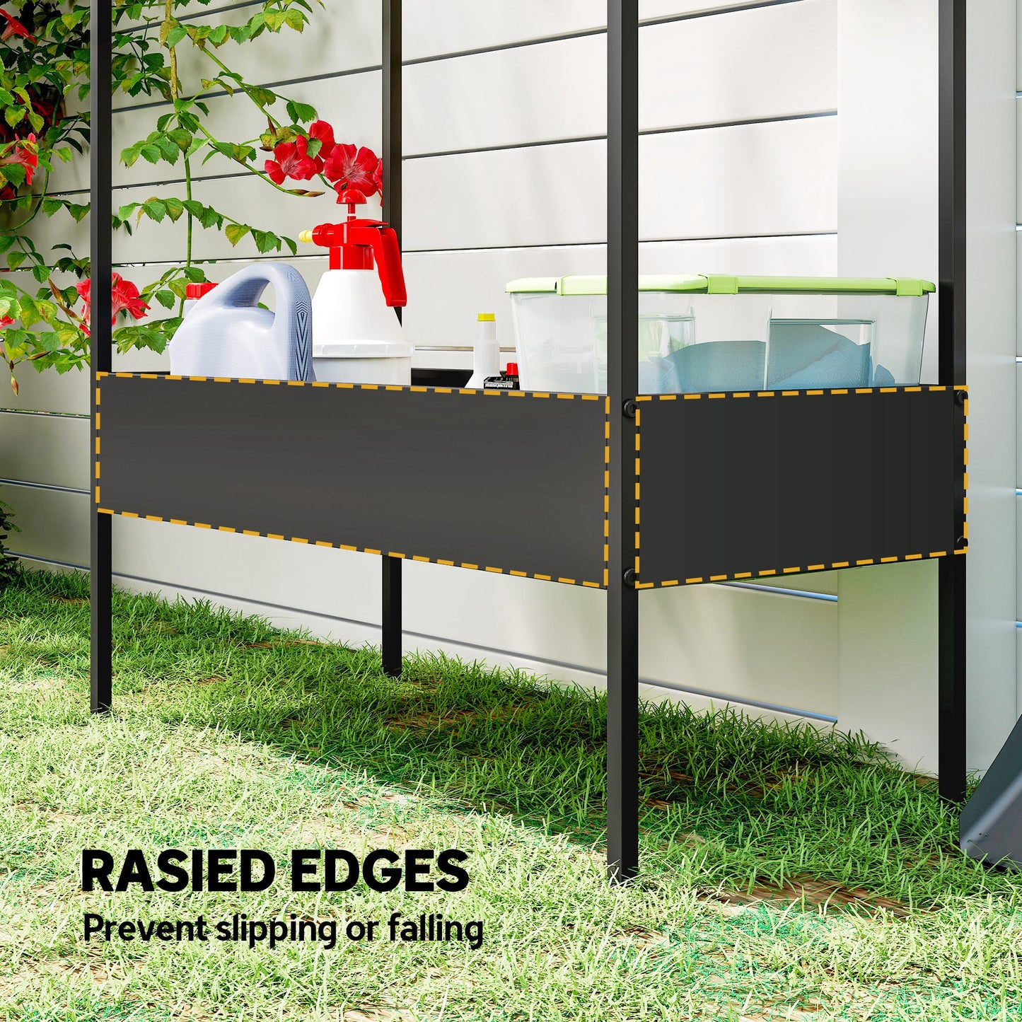 Outsunny 2 Tier Plant Stand With Hook Outdoor Indoor Metal Display Rack House Shaped Pots Holder Black