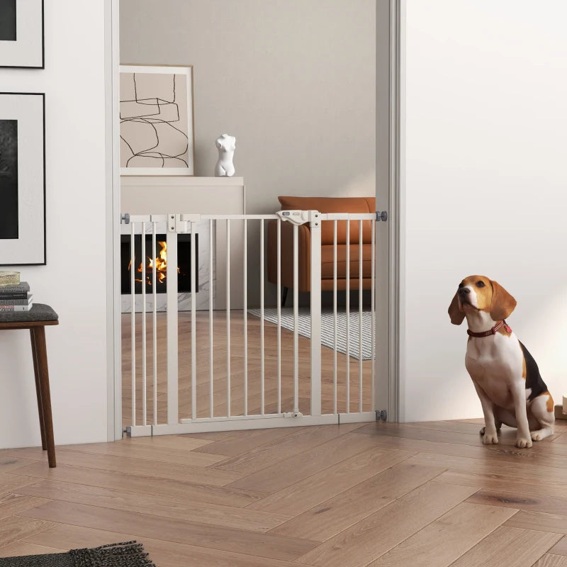 PawHut Metal Adjustable Dog Gate - Wide (74-100cm), White - ALL4U RETAILER LTD