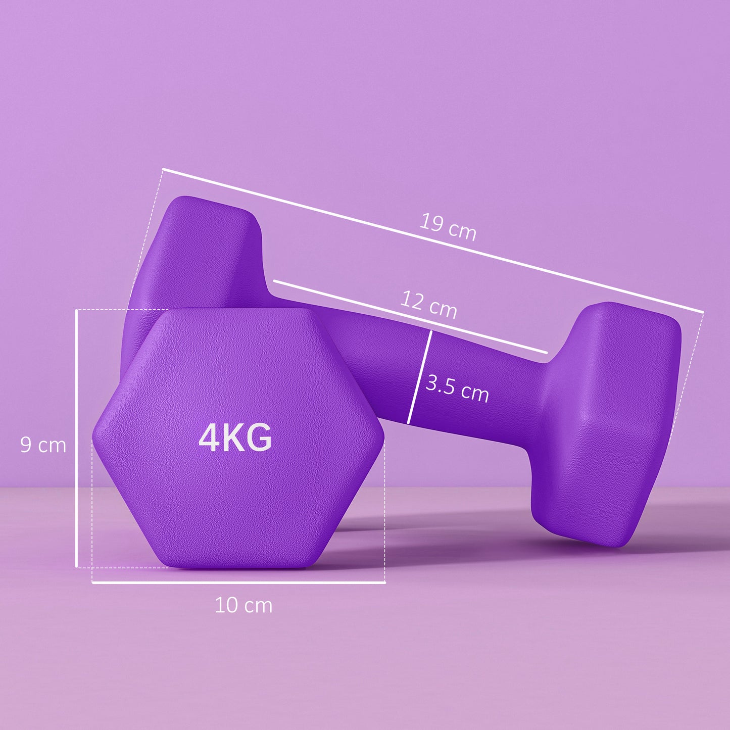 SPORTNOW 4kg Hex Dumbbell Set with Non-Slip Grip - Purple Weights for Home Gym Fitness - ALL4U RETAILER LTD