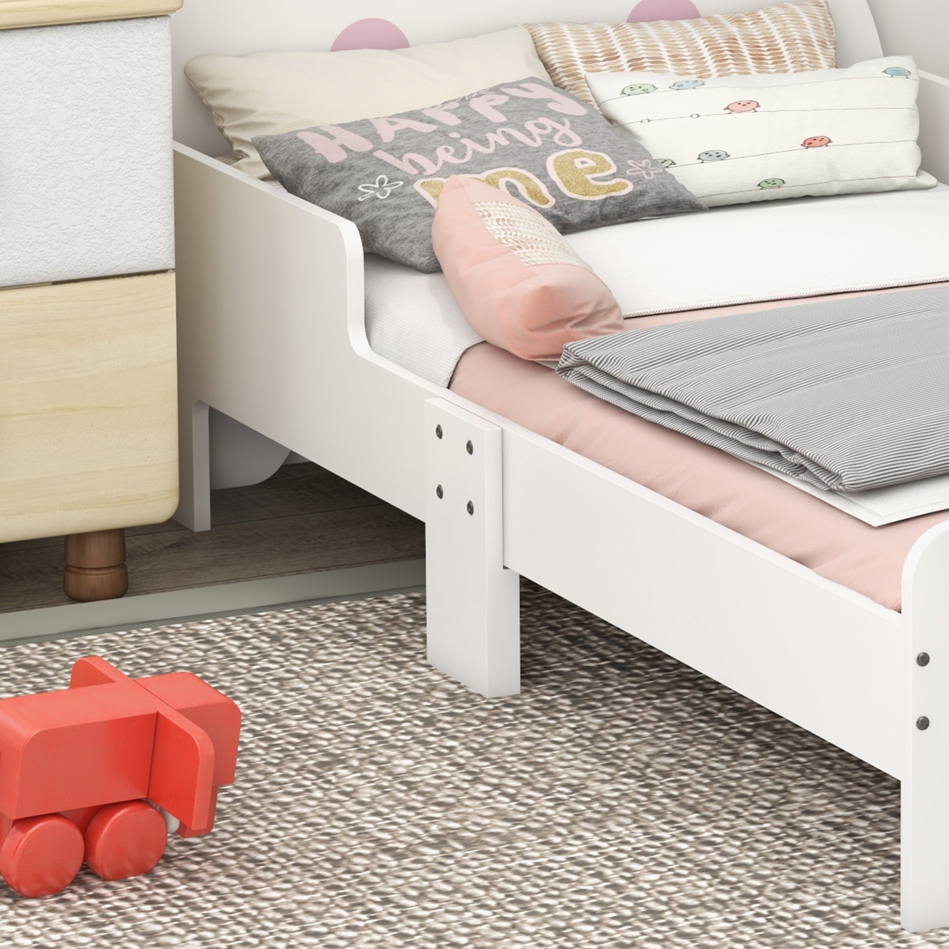 HOMCOM Charming Bunny Toddler Bed Frame - Safe & Sturdy Design for Kids' Bedrooms, Delightful White Finish - ALL4U RETAILER LTD