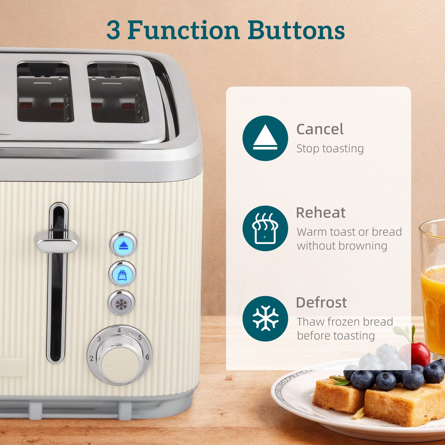 HOMCOM Kettle And 4 Slice Toaster Set Cream White 3000W 1.7L UK Strix Thermostat Cool Touch Limescale Filter