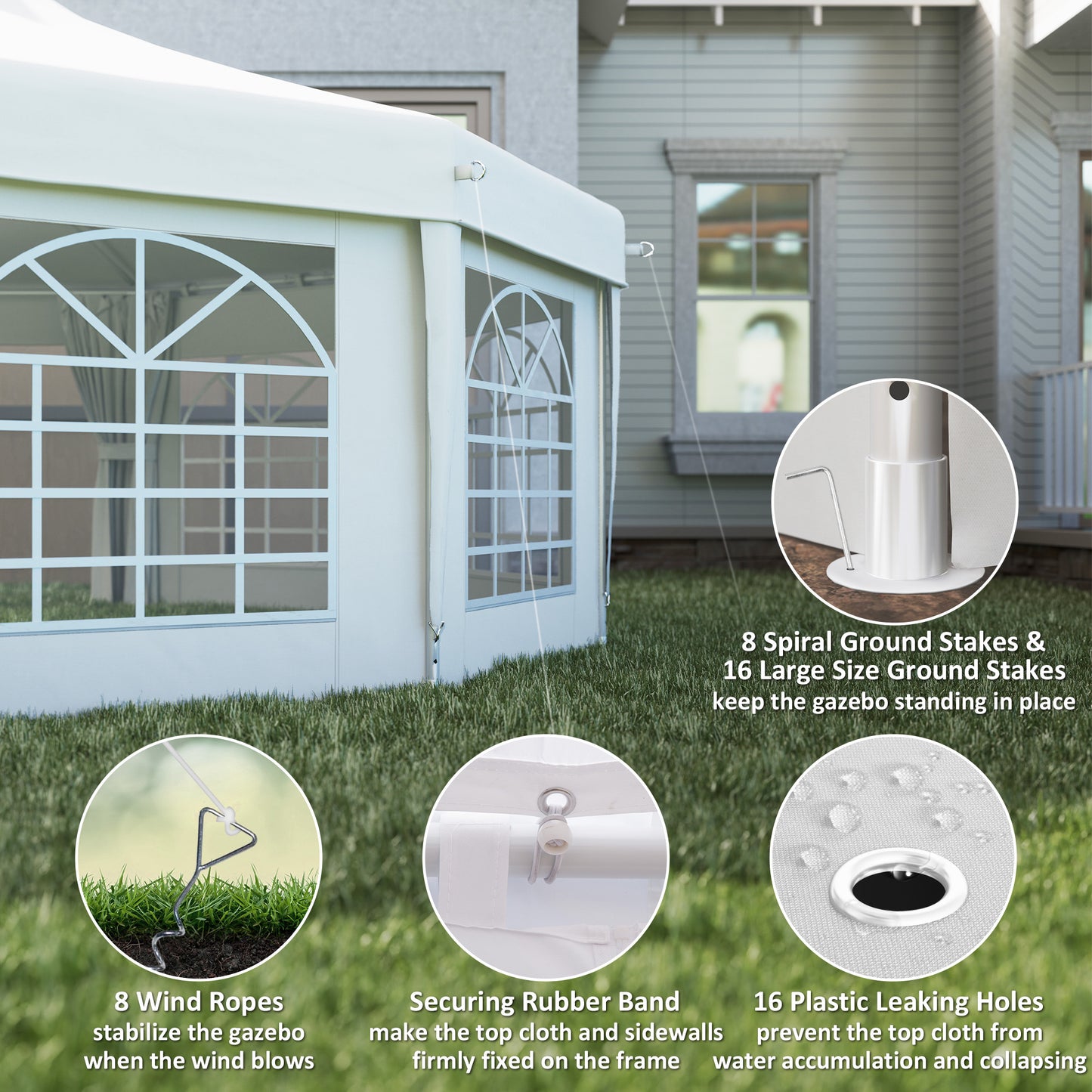 Outsunny 6.8 By 5m Octagonal Marquee Gazebo White High Roof With Galvanised Steel Frame
