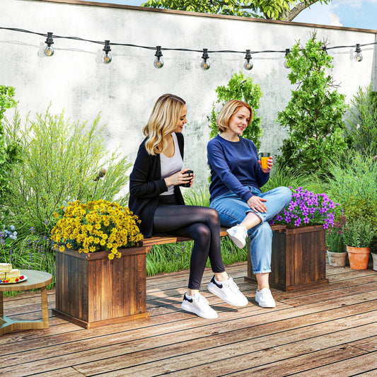 Outsunny Wooden Garden Planter And Bench Combination With Raised Bed For Patio Carbonised Finish 176 By 38 By 40 Cm