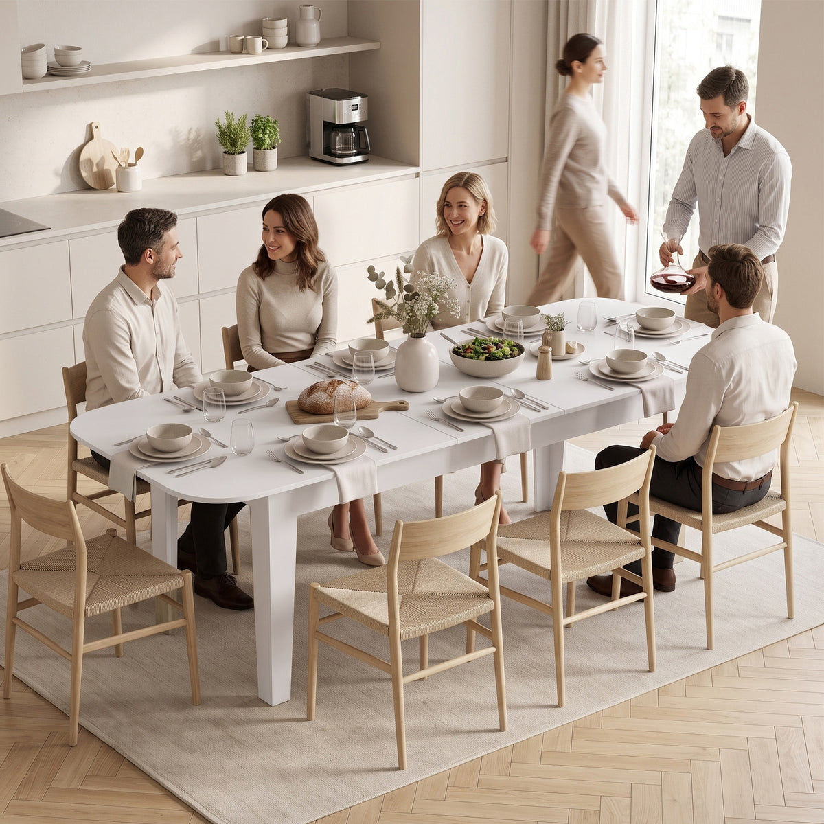 HOMCOM Extendable Oval Dining Table for 4 to 6 People White Modern Kitchen Table