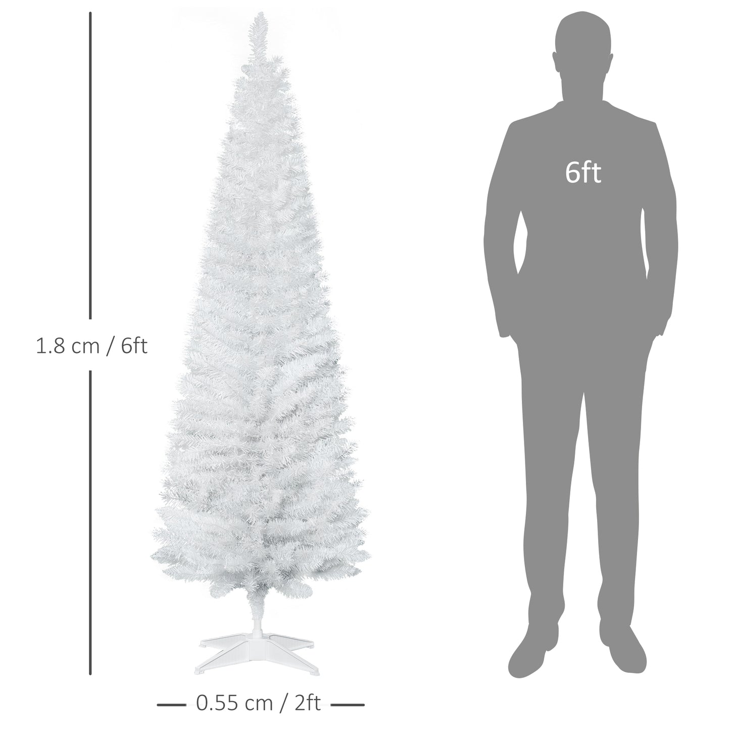 HOMCOM Stunning 6ft Slim White Artificial Pine Christmas Tree with 390 Branch Tips and Stand - ALL4U RETAILER LTD