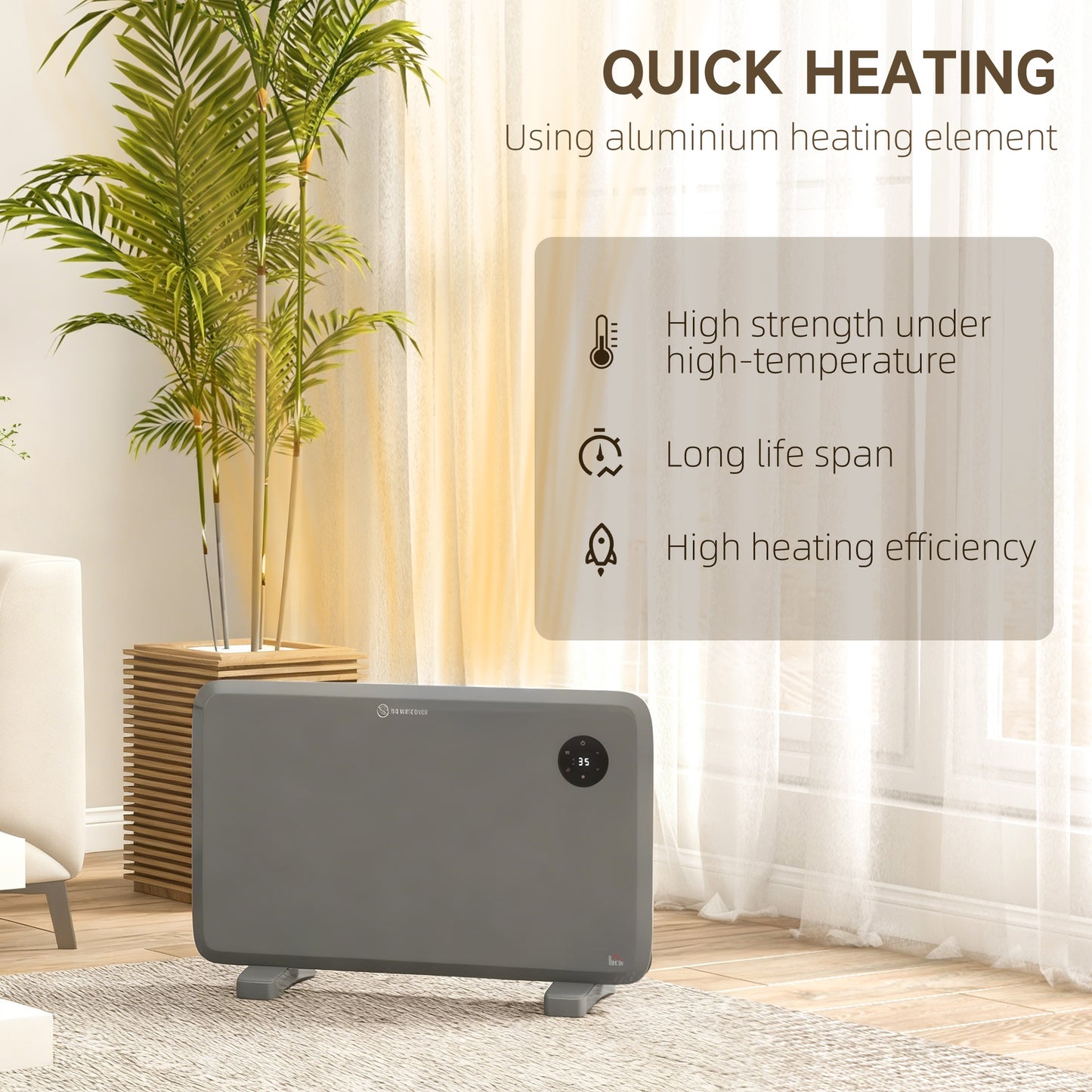 HOMCOM 1200W Electric Convector Heater Freestanding or Wall Mounted Space Heater with Adjustable Thermostat Timer Grey