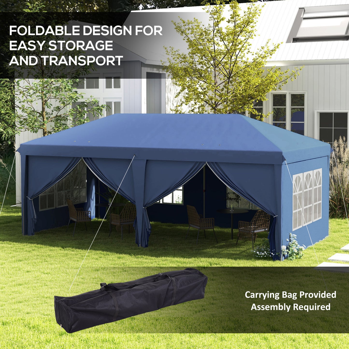 Outsunny 3 X 6m Pop Up Gazebo With Curtain Walls And Windows In Blue For Outdoor Parties And Events