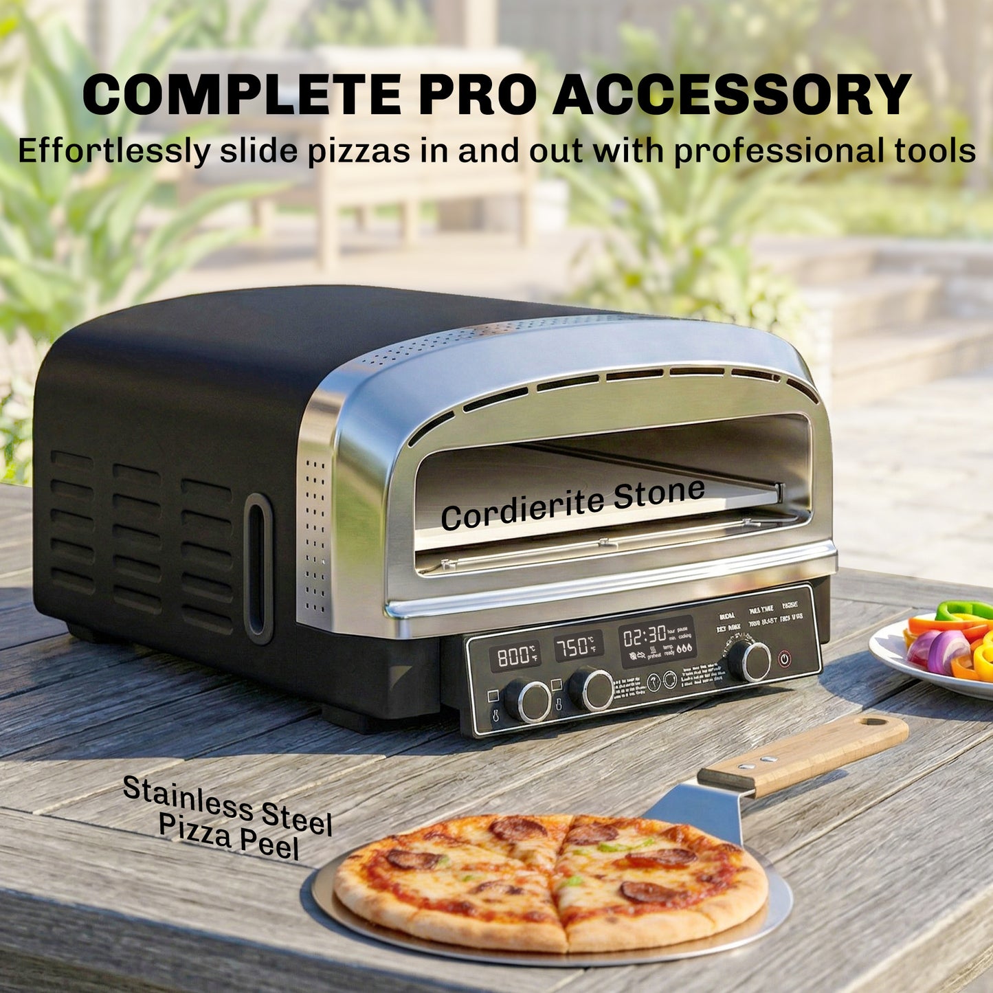 Outsunny Outdoor Electric Pizza Oven with Dual Heat Control and Six Presets 37 cm Stone and Peel