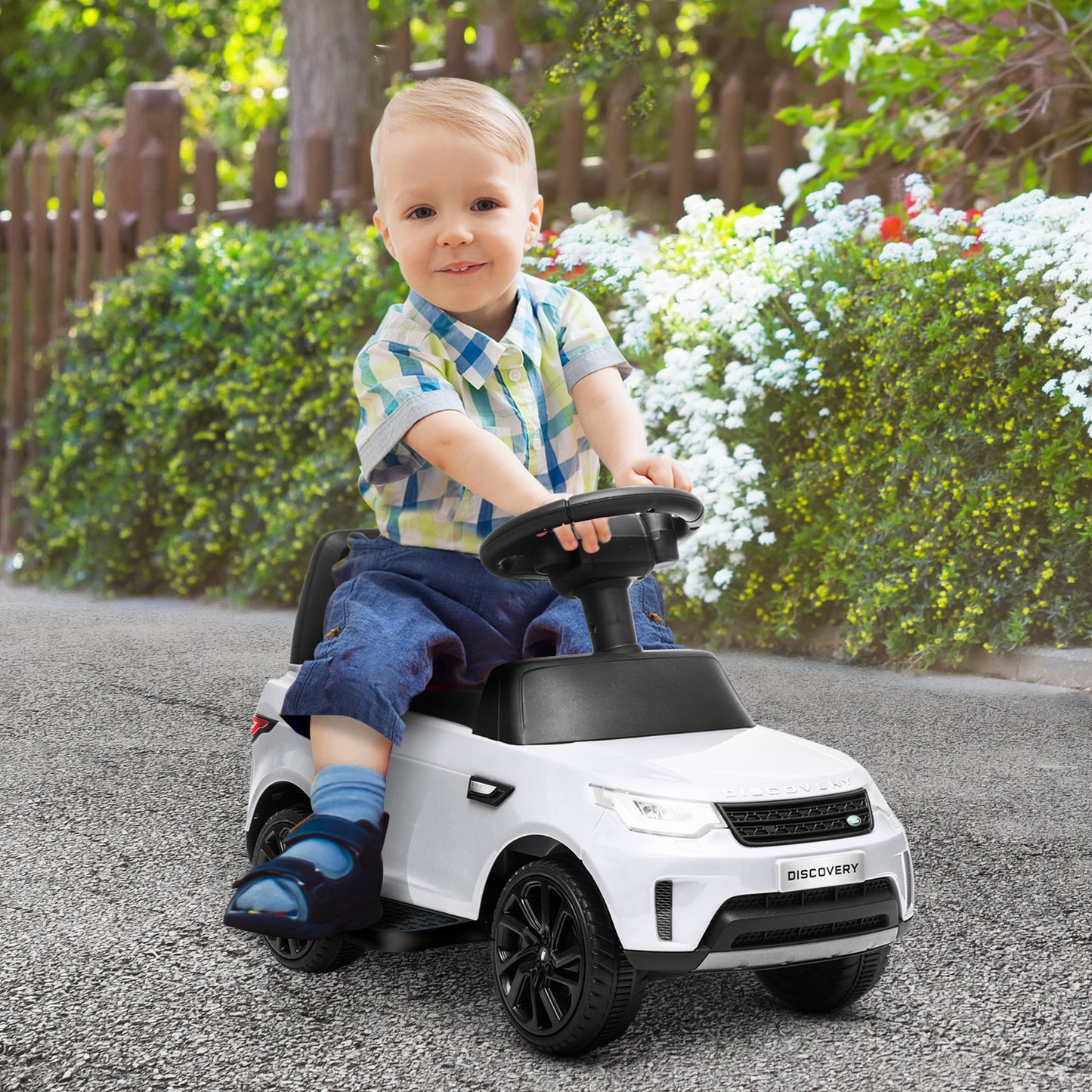 AIYAPLAY Licensed 6V Kids Electric Ride-On Land Rover Car with Sliding Mode, Headlights & Music - White