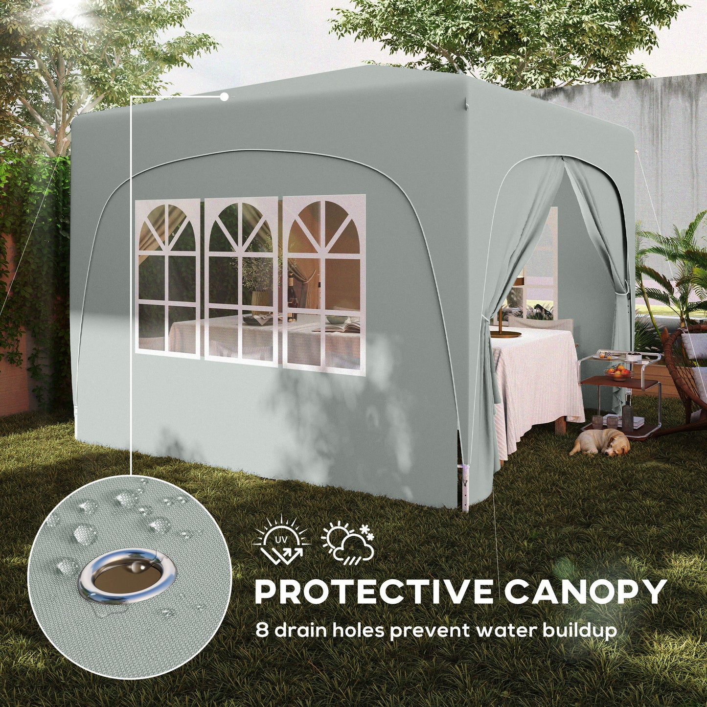 Outsunny 3x3m Pop Up Gazebo Shelter With Accessories Light Grey UPF50 UV Protection Adjustable Heights 253cm 263cm 273cm