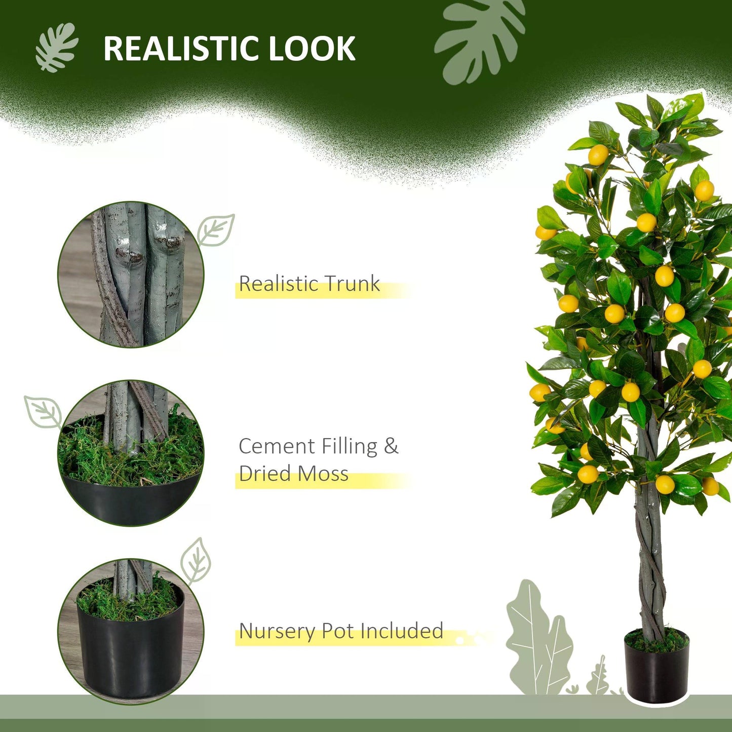 HOMCOM Lemon Tree Artificial Plant with Decorative Fruits for Indoor and Outdoor Use, 135cm - ALL4U RETAILER LTD