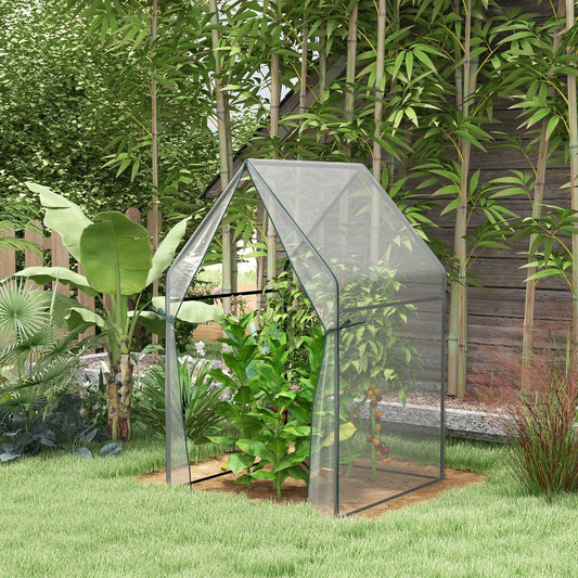 Outsunny Mini Greenhouse, Garden Tomato Growhouse with 2 Zipped Doors, Portable Indoor Outdoor Green House, 90 x 90 x 145cm, Clear - ALL4U RETAILER LTD