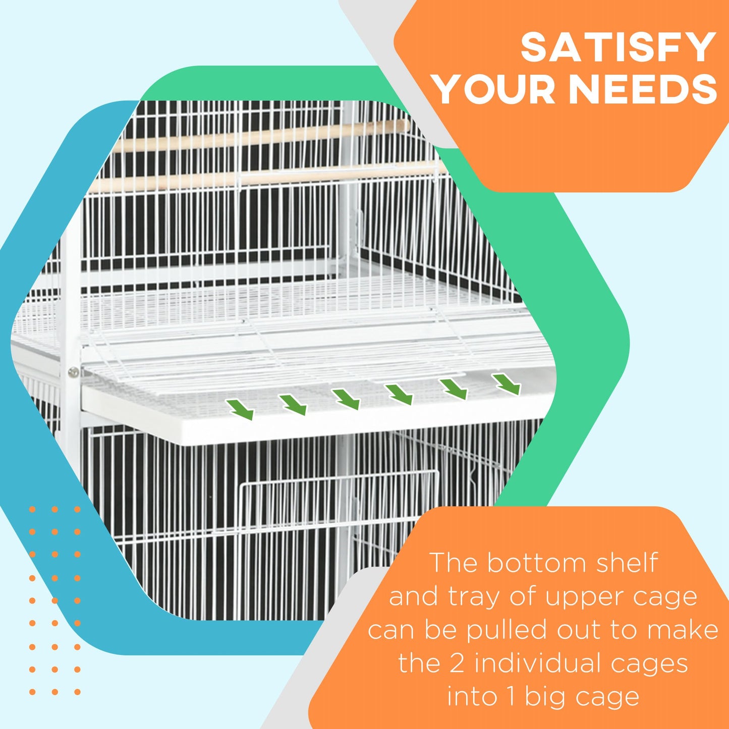 PawHut Large Rolling Bird Cage with Perches and Wheels for Budgies, Canaries, and Cockatiels - White - ALL4U RETAILER LTD