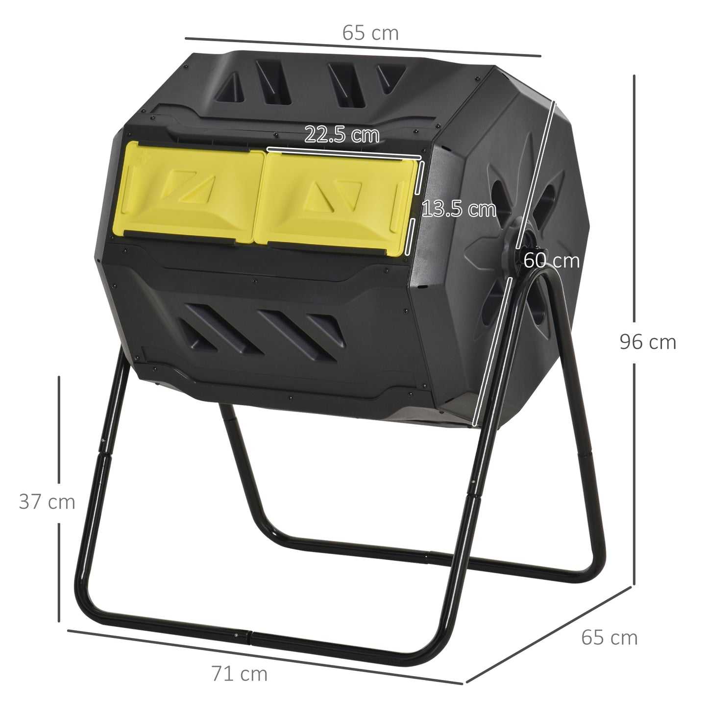Outsunny 160L 360Â° Rotating Dual Chamber Composter - Yellow