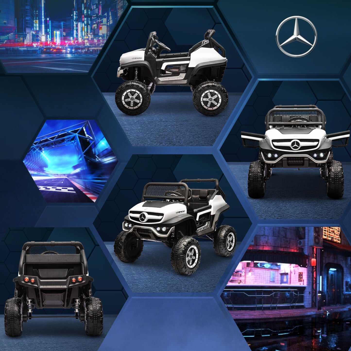 HOMCOM Mercedes-Benz Off-Road Electric Ride-On for Kids: 12V, Remote Control, Lights & Music, White - ALL4U RETAILER LTD