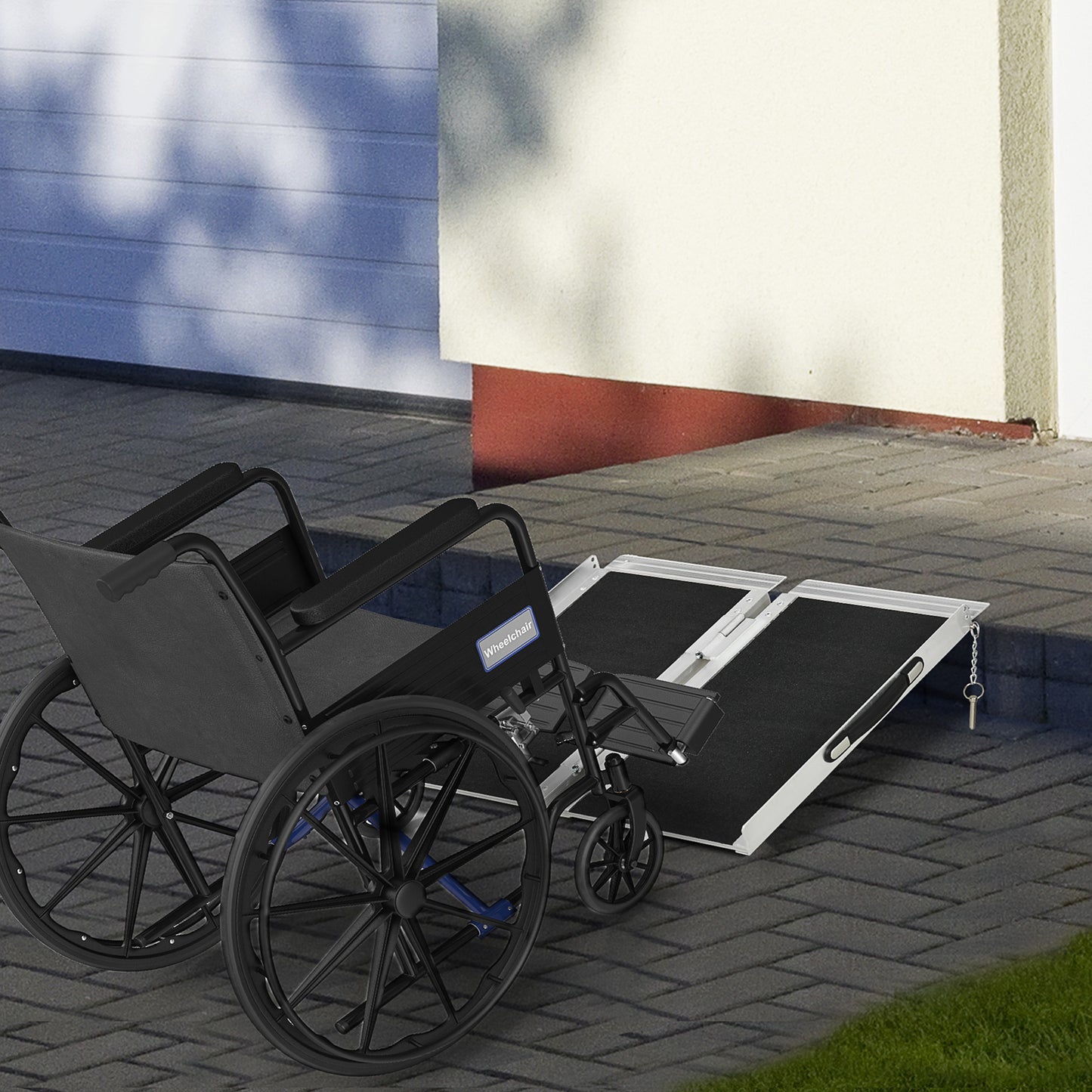 HOMCOM 2ft Folding Aluminium Wheelchair Ramp with Carry Handle and Anti-Slip Design for Mobility Aid - ALL4U RETAILER LTD