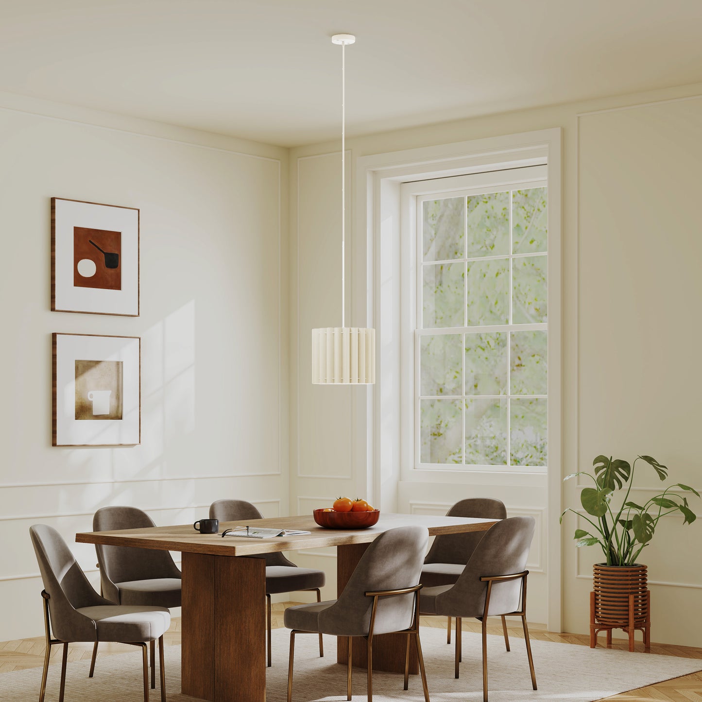 HOMCOM Linen Pendant Light With E27 Bulb Modern Hanging Ceiling Lamp White For Living Room Bedroom Kitchen Hallway