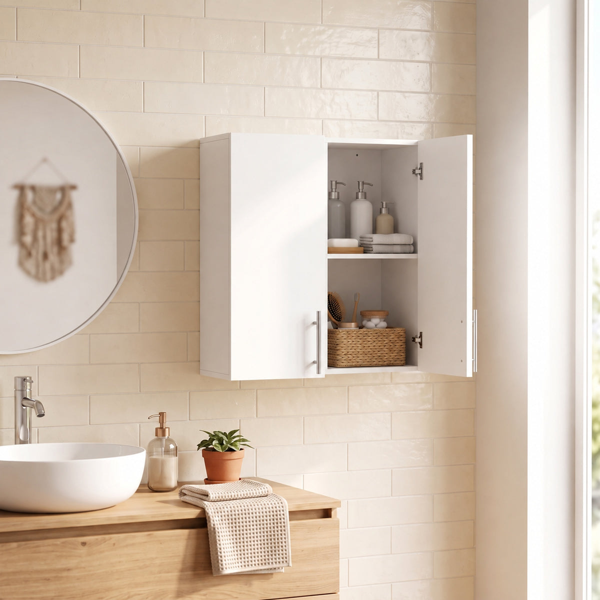 HOMCOM Wall Mounted Bathroom Cabinet with 2 Doors and Adjustable Shelf White
