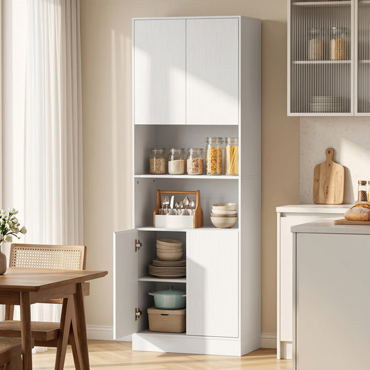 HOMCOM 170 Cm Kitchen Pantry Cabinet Freestanding Storage Cabinet With Soft Close Hinges White Wood Effect