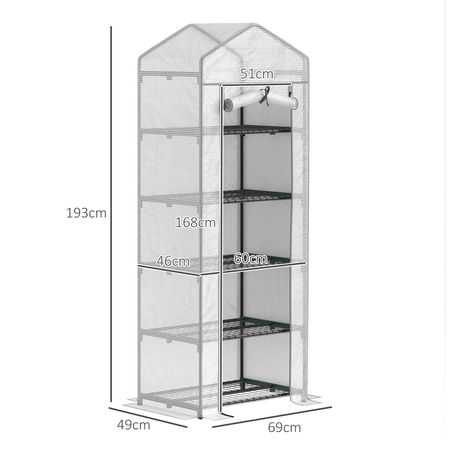 Outsunny 193cm Five Shelves Mini Greenhouse White With Roll Up Door Ideal For Small Balconies Porches Or Indoor Corners