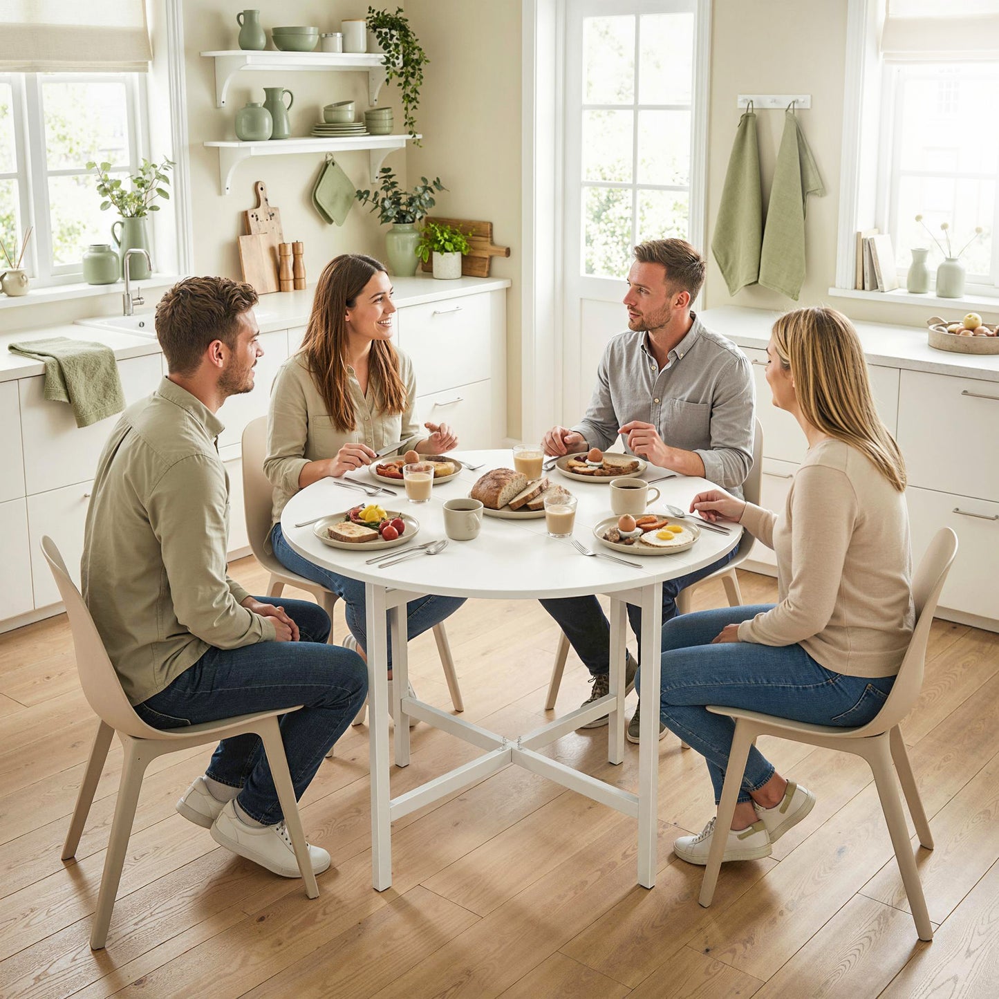 HOMCOM Collapsible Drop Leaf Table Folding Dining Table For Small Spaces Extendable Kitchen Table With Steel Frame White