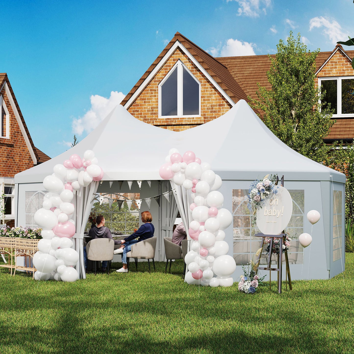 Outsunny 6.8 By 5m Octagonal Marquee Gazebo White High Roof With Galvanised Steel Frame