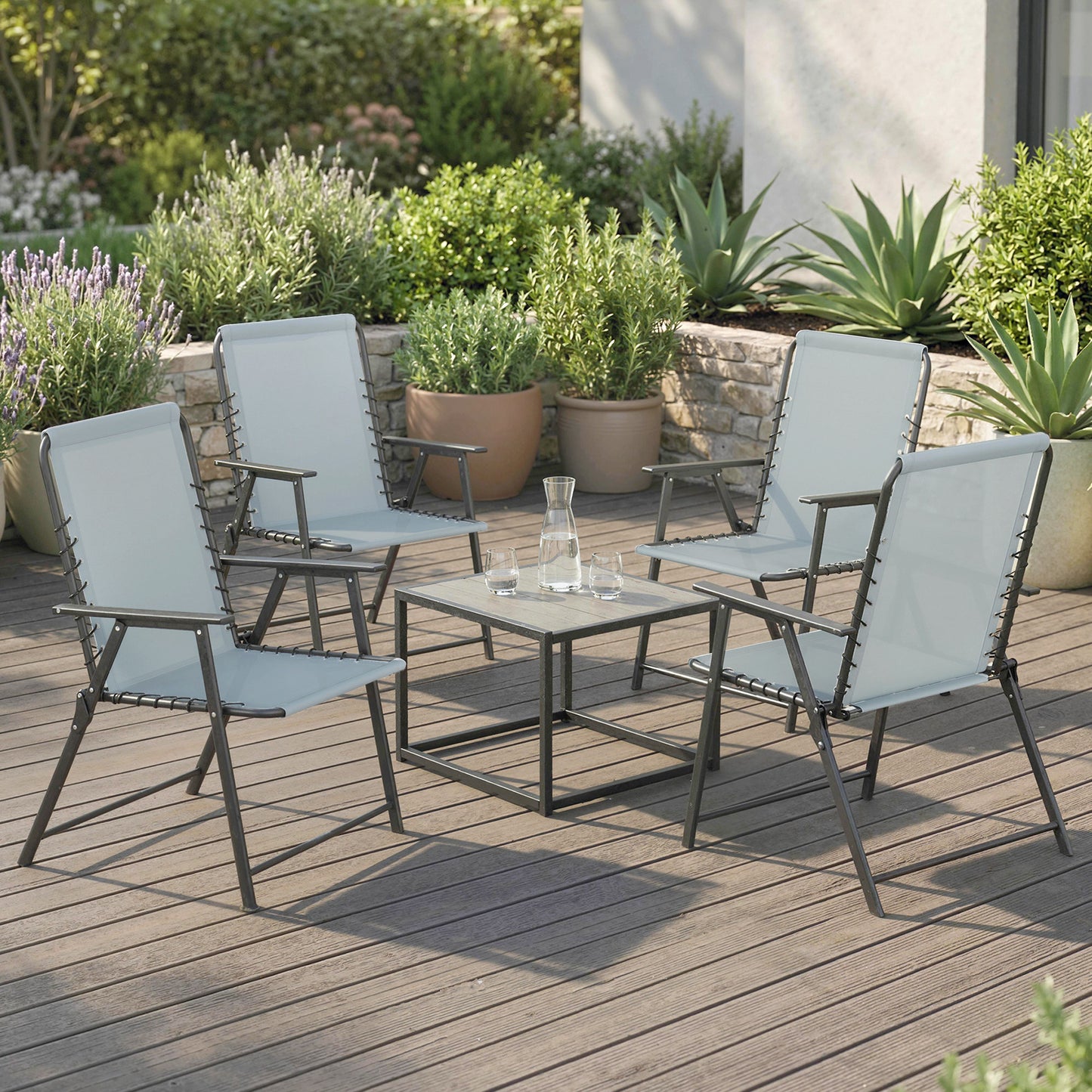 Outsunny Folding Garden Chairs Set Of 4 Outdoor Dining Chairs With Wide Texteline Seat And High Back Light Grey