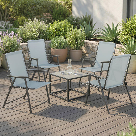 Outsunny Folding Garden Chairs Set Of 4 Outdoor Dining Chairs With Wide Texteline Seat And High Back Light Grey
