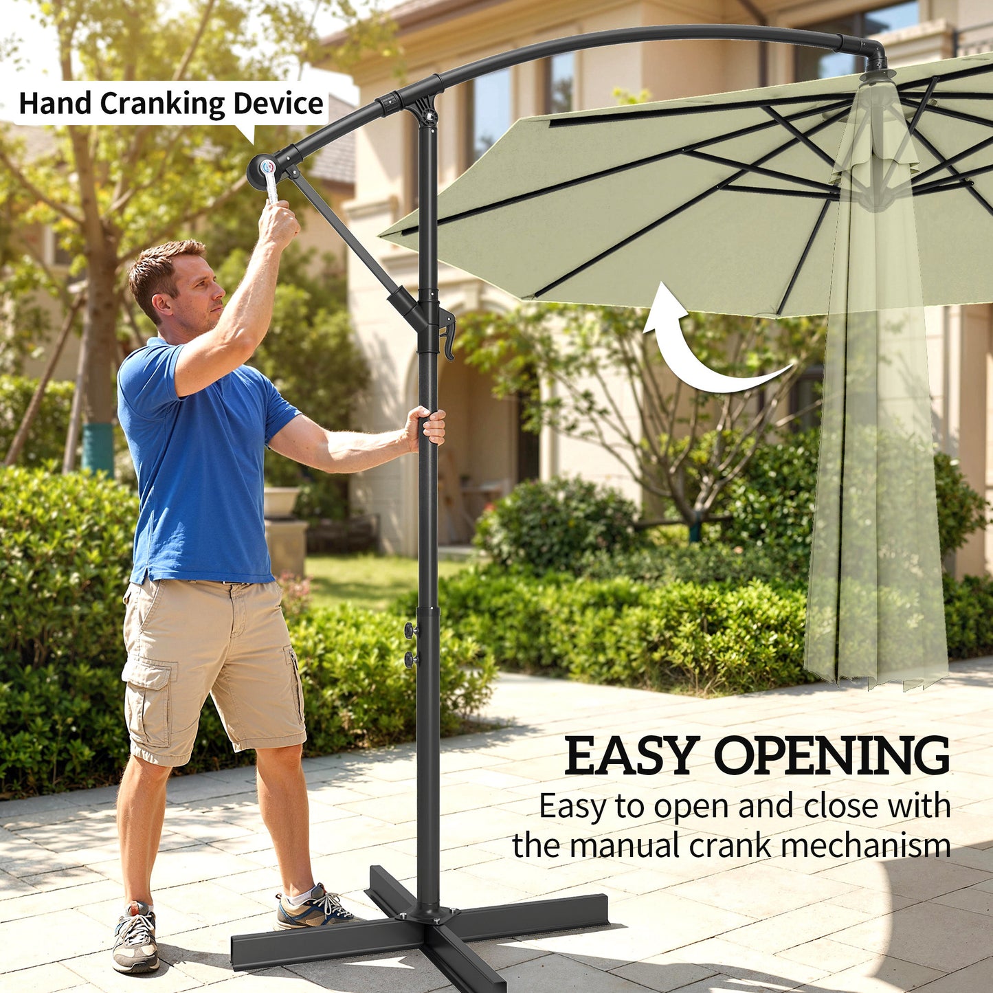 Outsunny 3m Overhanging Cantilever Parasol With Cross Base Beige Outdoor Patio Shade Eight Rib Canopy UV Protected