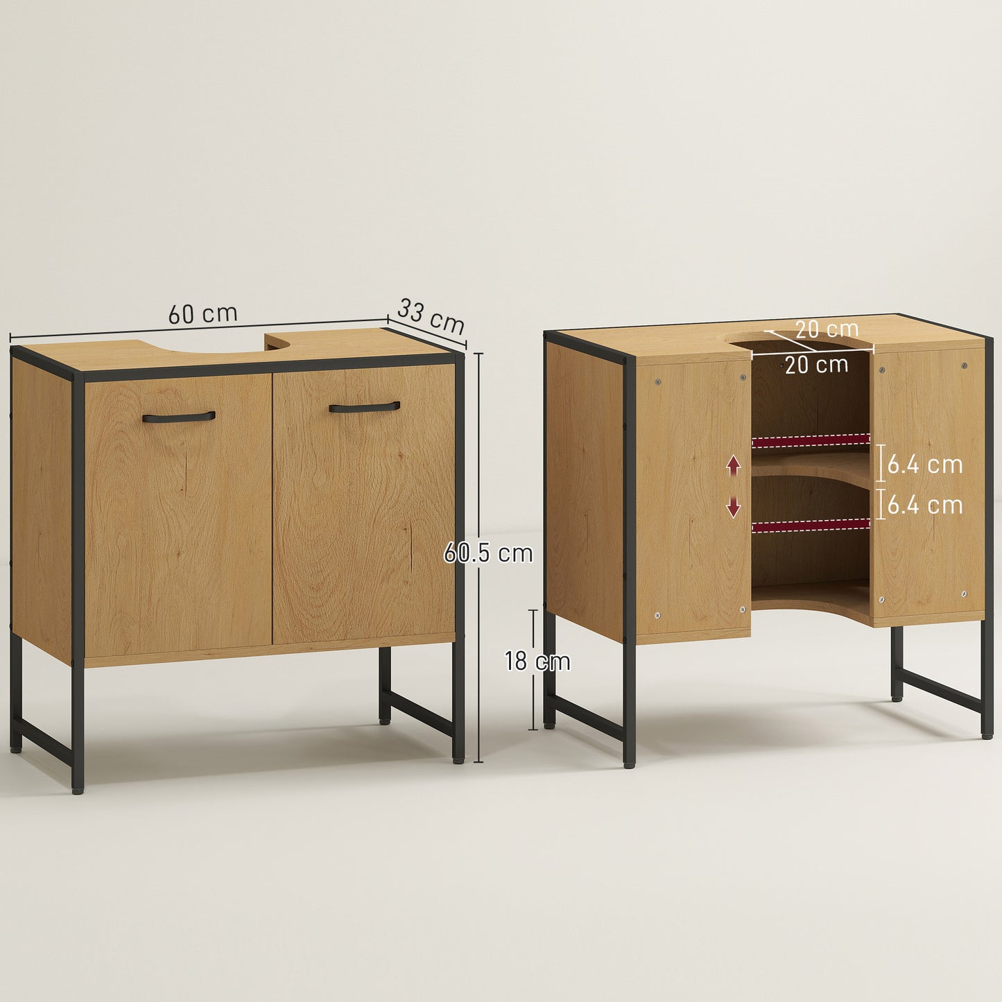 HOMCOM Bathroom Vanity Unit Under Sink Storage Cabinet With Soft Close Doors For Basin Natural Finish