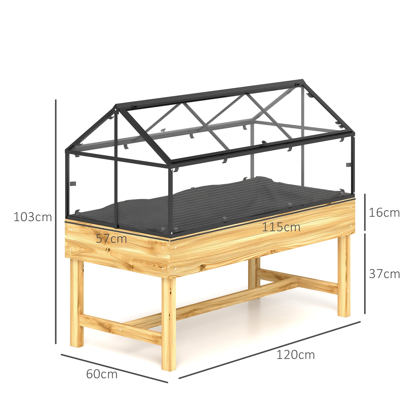 Outsunny 60 By 120 Cm Raised Garden Bed With Wooden Base Natural Finish Includes Protective Cover And Vented Panel