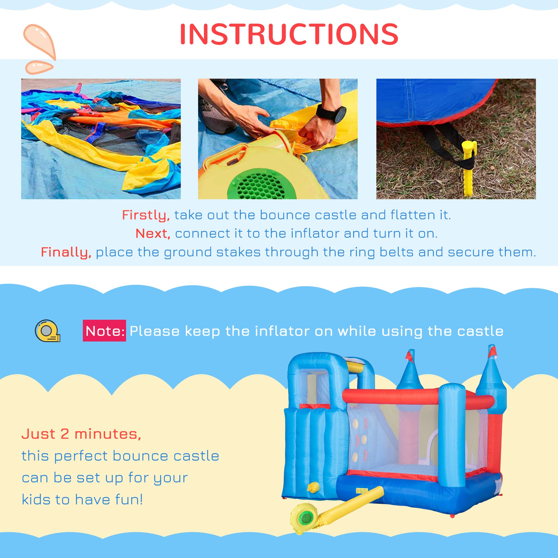 Outsunny 5-in-1 Inflatable Kids Bouncy Castle with Slide, Trampoline, Water Pool & Climbing Wall - Perfect for Ages 3-8 - ALL4U RETAILER LTD