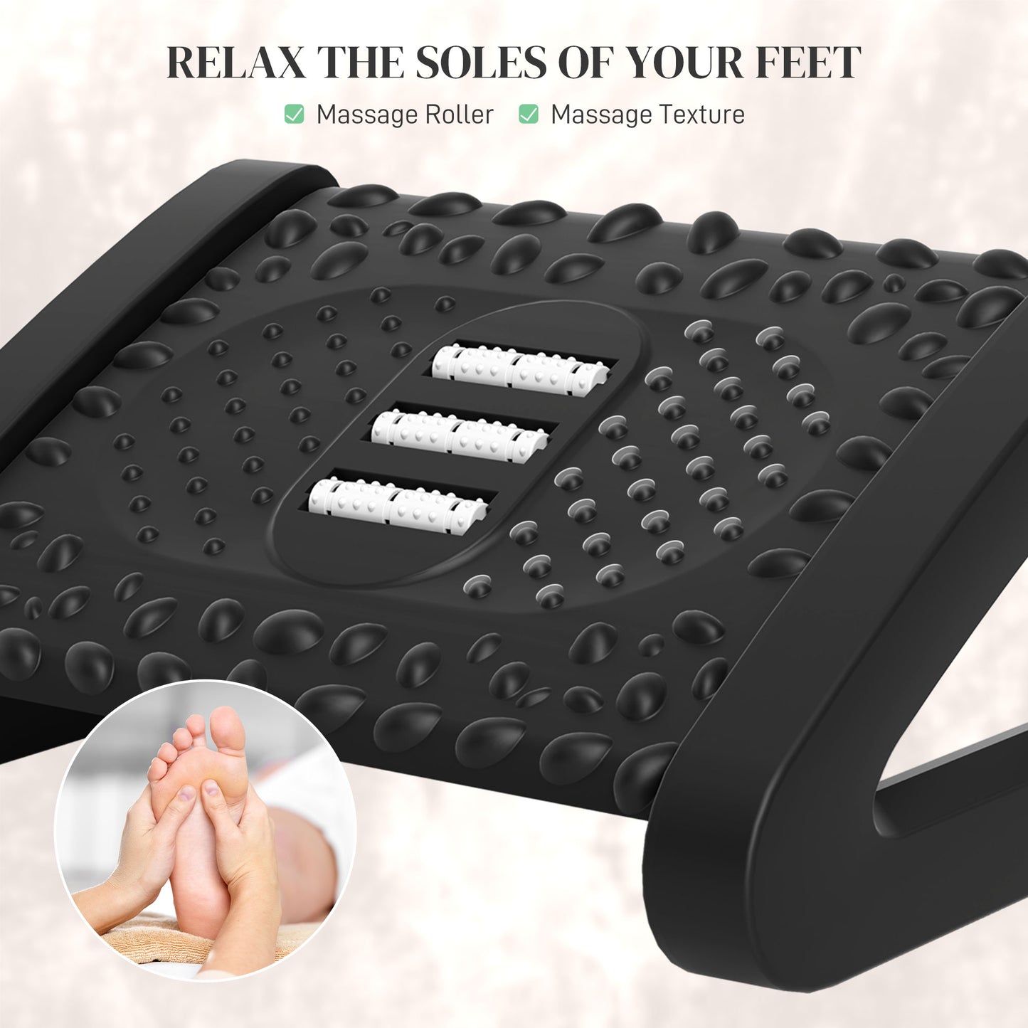 HOMCOM Adjustable Six-Angle Massage Footrest with Textured Surface - Black