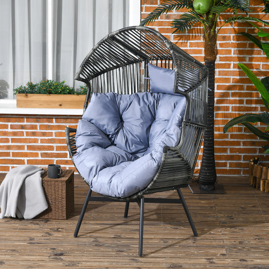 Outsunny Elegant Mixed Grey Outdoor Rattan Egg Chair with Plush Cushions and Adjustable Feet - ALL4U RETAILER LTD