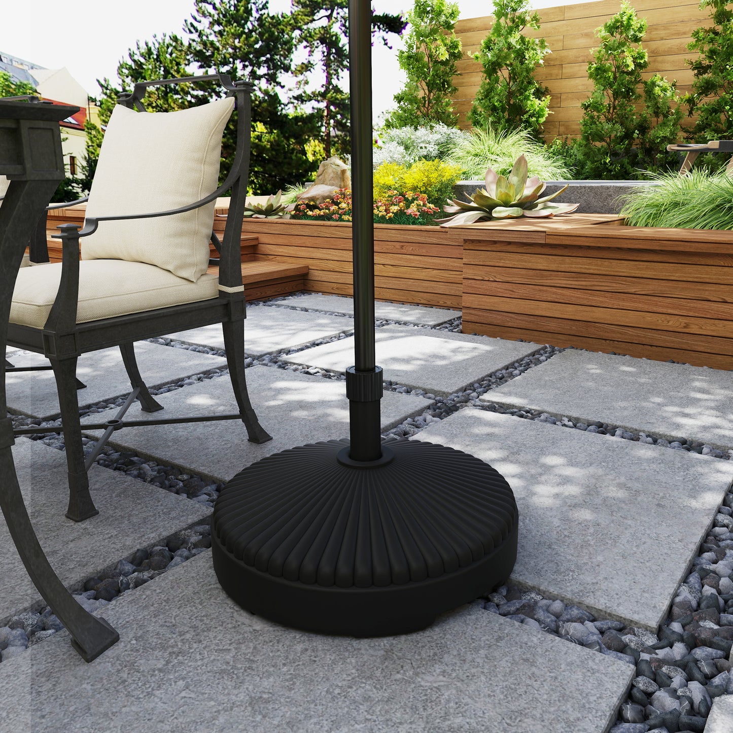 Outsunny Garden Parasol Base Holder HDPE 28kg Sand Filled 23kg Water Filled Diameter 55 cm Height 30 cm Black