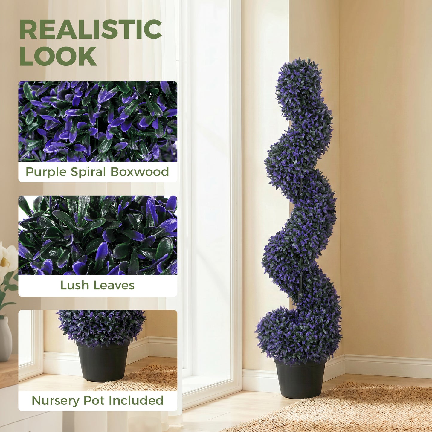 HOMCOM Decorative Artificial Plants Set Of 2 UV Resistant Fake Plants In Pot For Indoor Outdoor Decor 120 Cm Purple
