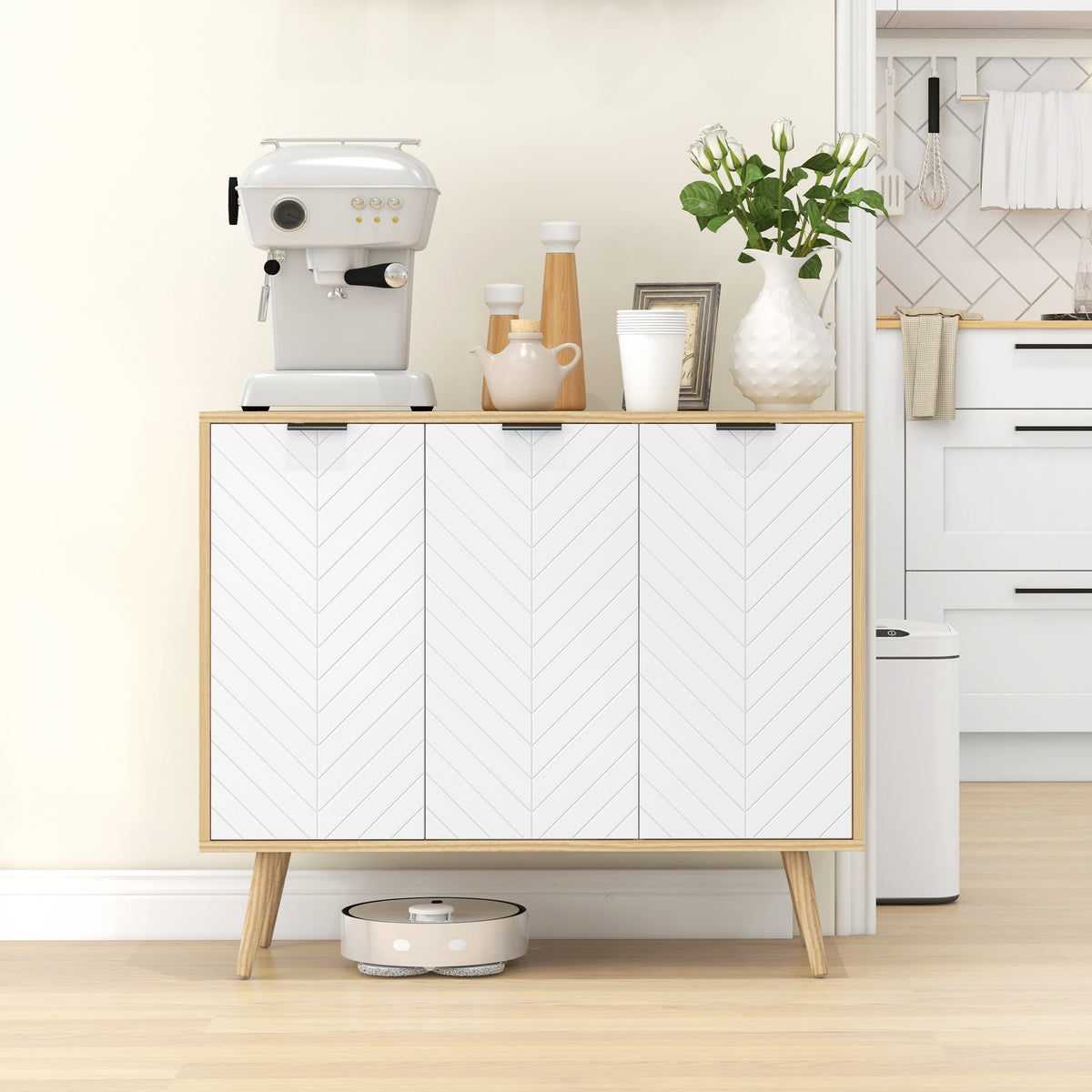 HOMCOM Modern Sideboard and Buffet, Dining Room Cabinet with Adjustable Shelves and 3 Doors, White