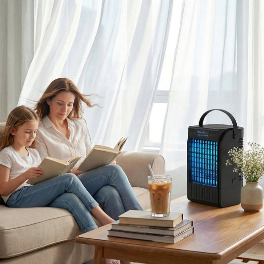HOMCOM Portable Air Conditioner 4 In 1 Mini Air Cooler With 4 Wind Speeds 2 Cool Mist RGB LED Light Black