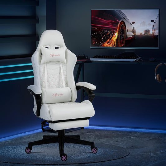 Vinsetto Racing Gaming Chair with Swivel Wheel and Footrest, White - ALL4U RETAILER LTD
