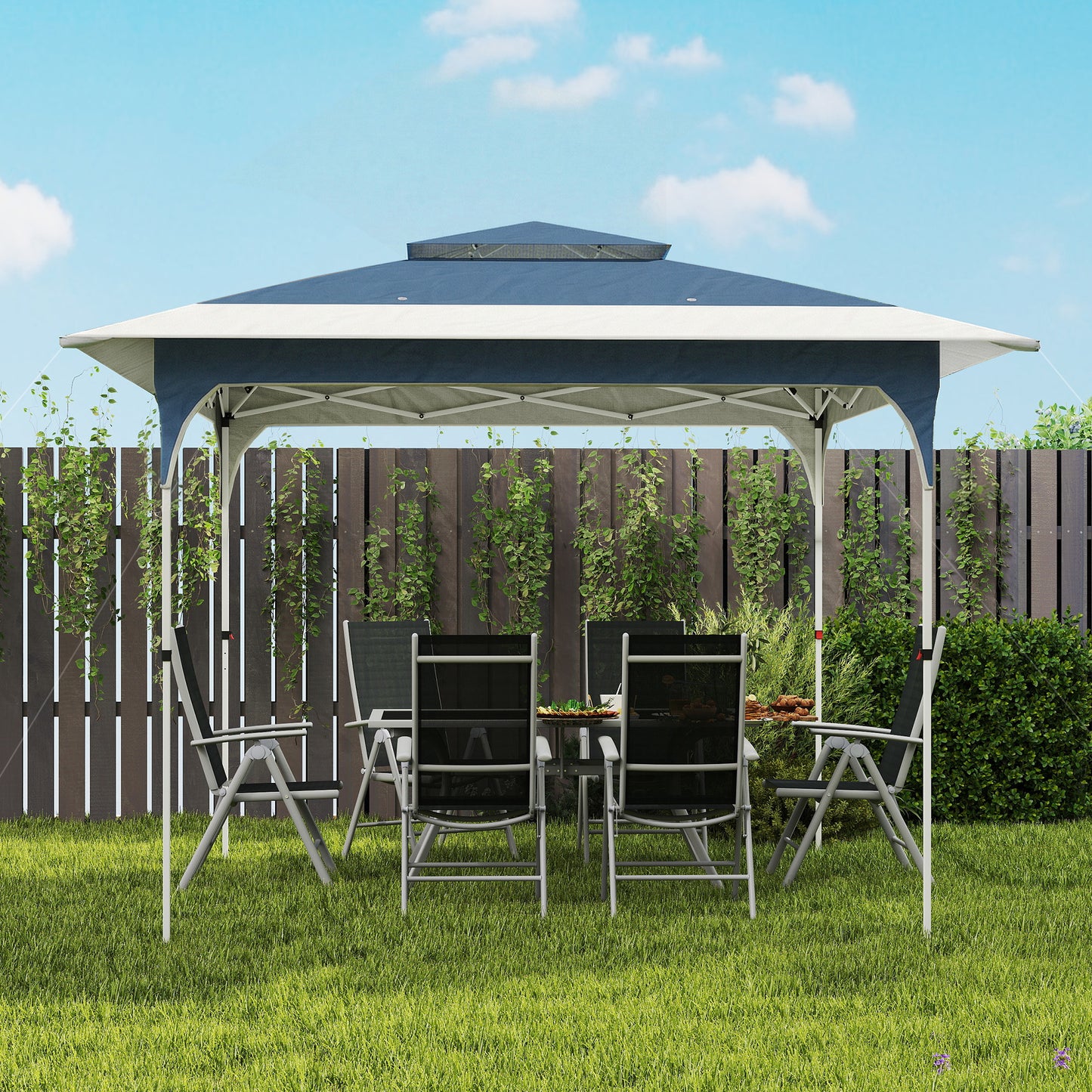 Outsunny 3.5 x 3.5 m Pop Up Gazebo With One Push Setup UPF 50 Plus Double Tier Canopy Garden Tent Carry Bag Blue