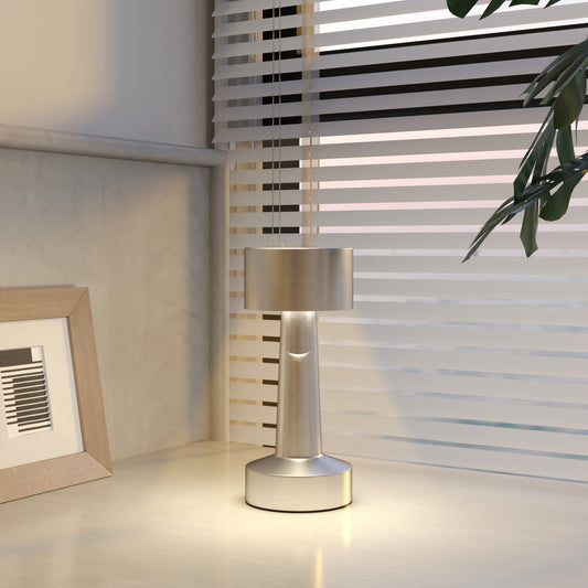 HOMCOM Cordless Table Lamp With Rechargeable Battery, Touch LED Desk Lamp 3 Colour Lighting, USB-C Port, Portable Silver