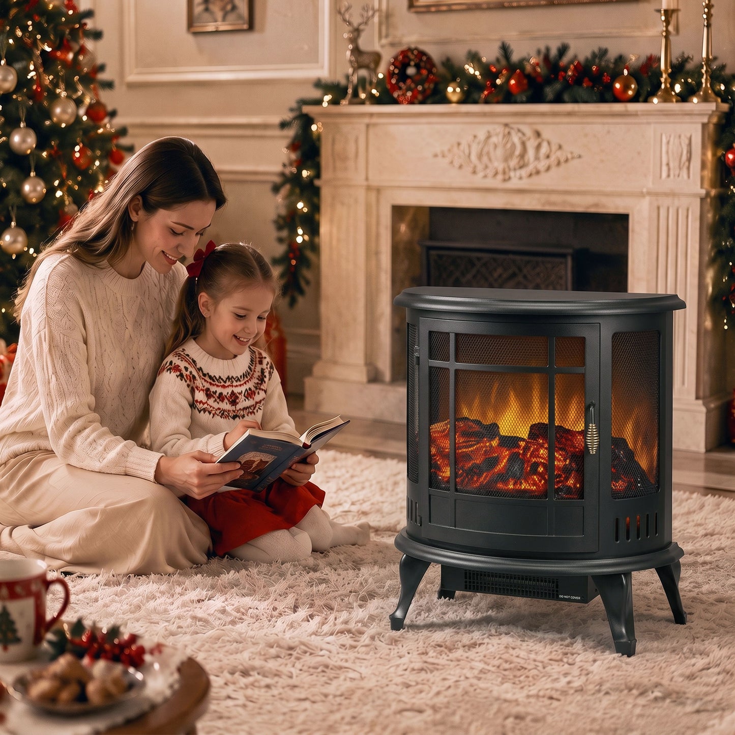Freestanding Electric Fireplace Stove With Adjustable LED Flames 2000W
