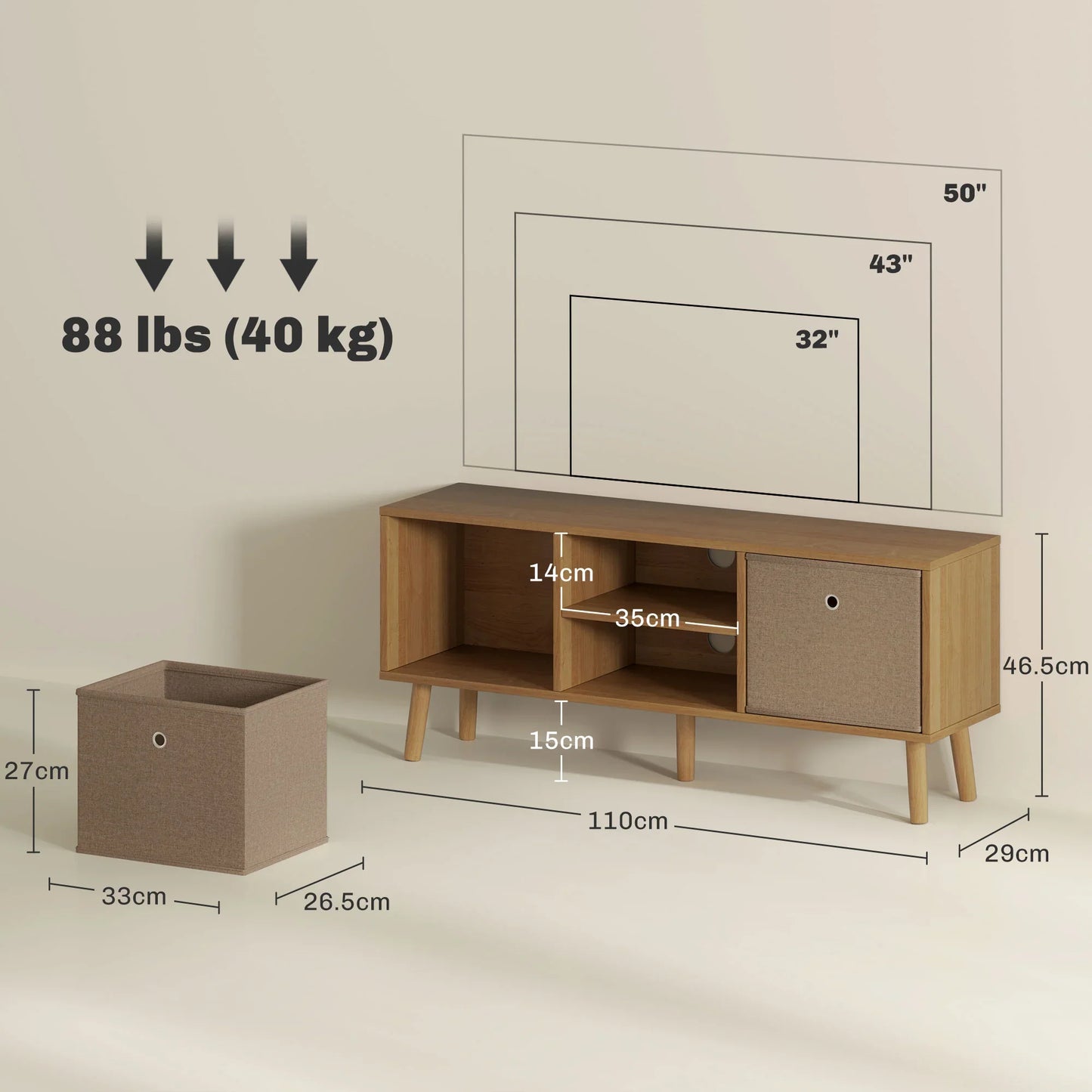 Modern Brown HOMCOM TV Stand with Foldable Storage Drawers for 50" Screens - ALL4U RETAILER LTD